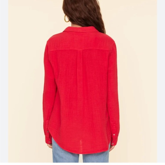 XiRENA Ames Cotton Gauze Collared Henley Long Sleeve Top red - Picture 2 of 6
